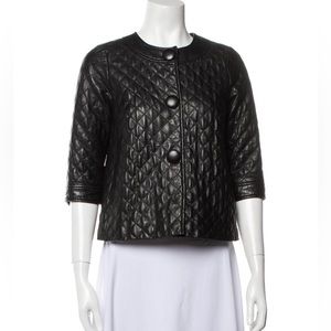 Black Quilted Vince Leather Jacket Cropped XS